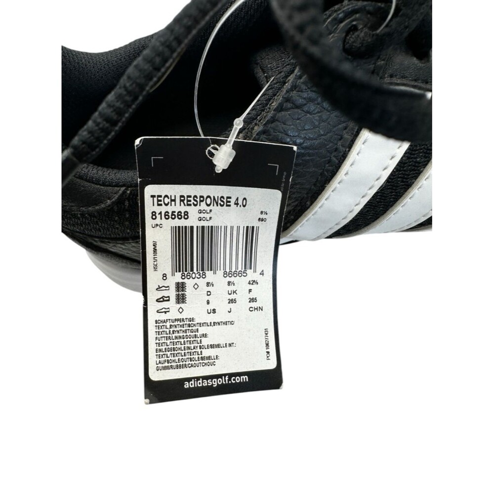 Adidas Tech Response 4.0 Golf Shoes Men’s Size 9 Black White Spiked Traxion NWT - Picture 7 of 9